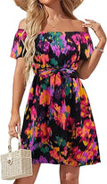 JECEIKA Womens Off Shoulder Ruffle Floral Summer Wedding Guest Dresses