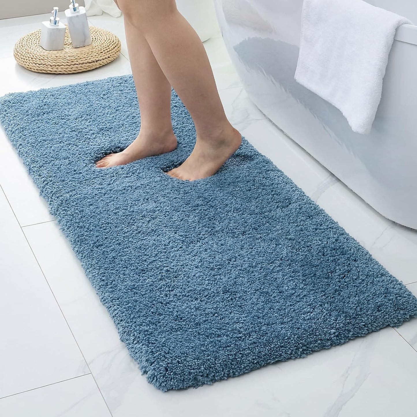 Disolla Blue Bathroom Rug 24x48 Non Slip Plush Mat