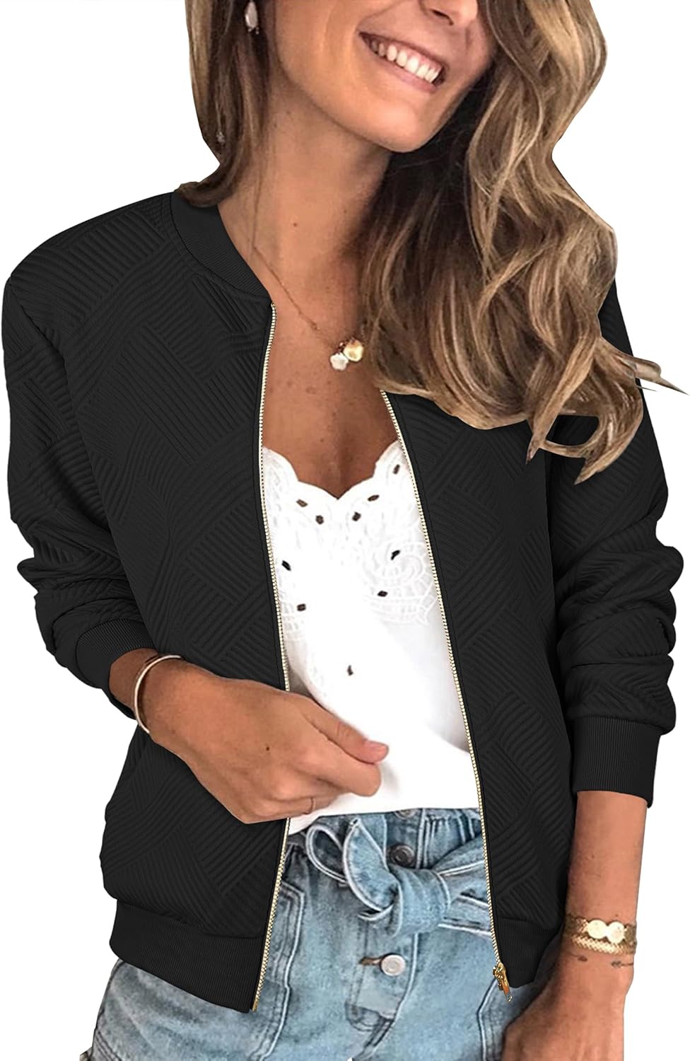 Stylish Floral Zip Up Bomber Jacket for Women by ECOWISH