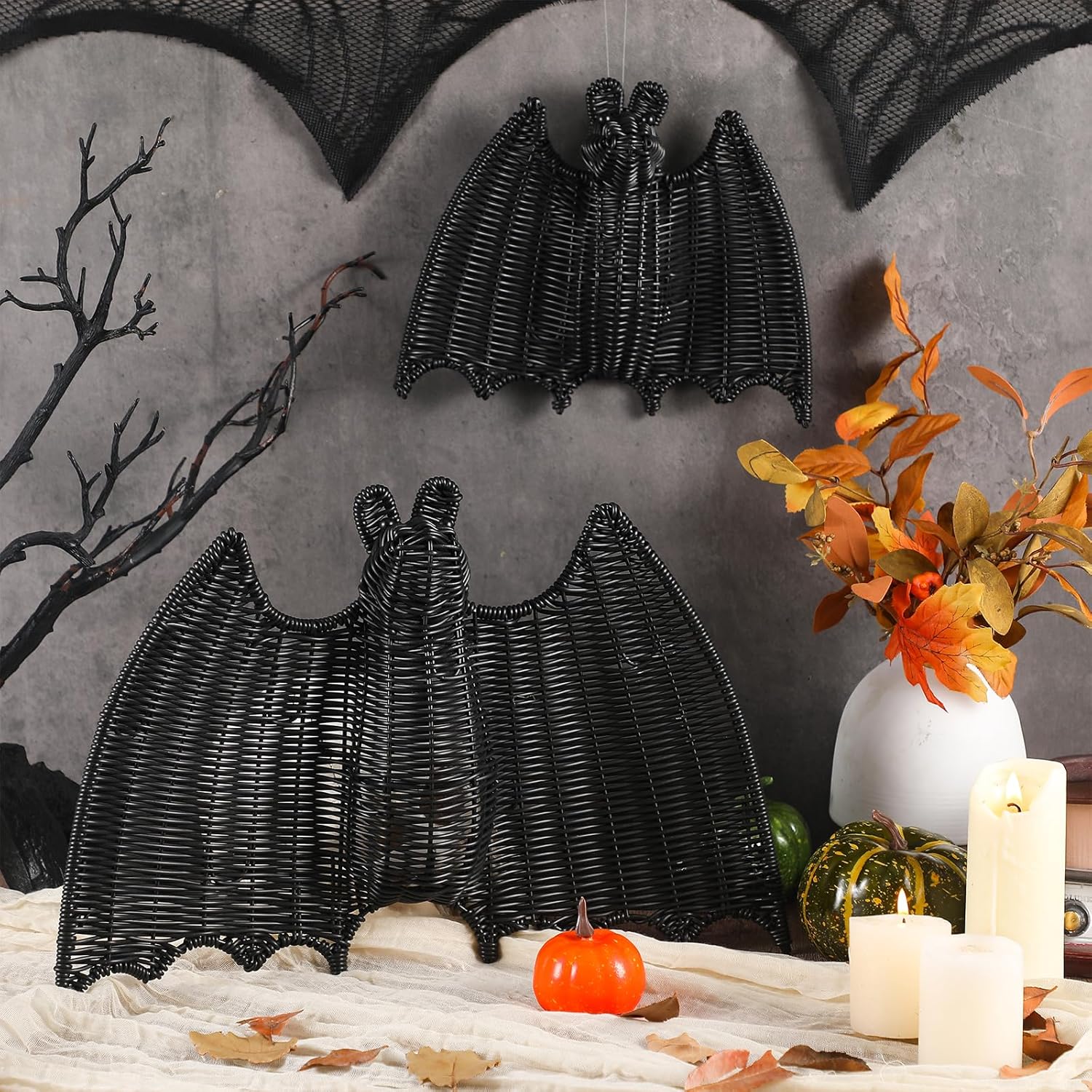 Halloween Rattan Bat Decorations for Spooky Indoor and Outdoor Fun