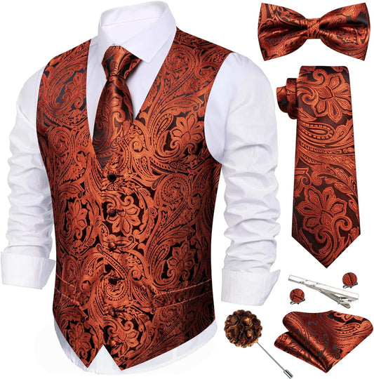 Barry.Wang Men's Suit Vest Tie Bowtie Set for Weddings & Parties