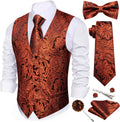Men's Suit Vest Tie Bowtie Set 7PCS - Formal Paisley Waistcoat Combo