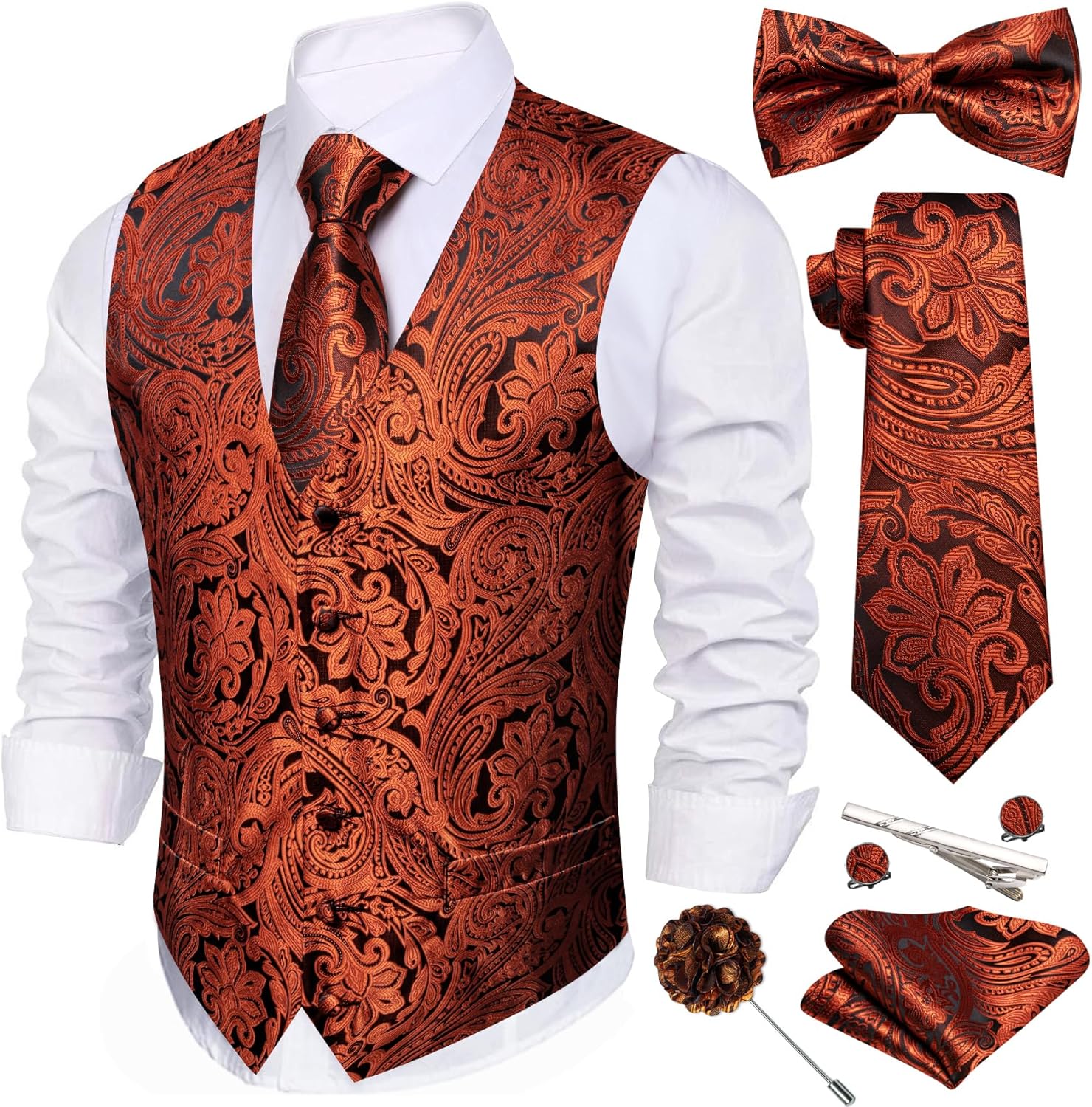 Barry.Wang Men's Suit Vest Tie Bowtie Set for Formal Events