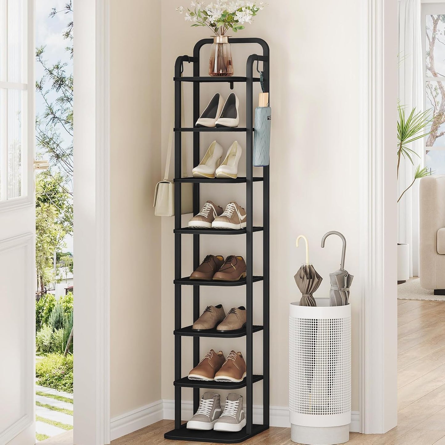 8 Tiers Vertical Shoe Rack for Small Spaces - Adjustable Shelves
