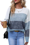 Women's Striped Color Block Acrylic Sweater - Loose Fit Crewneck