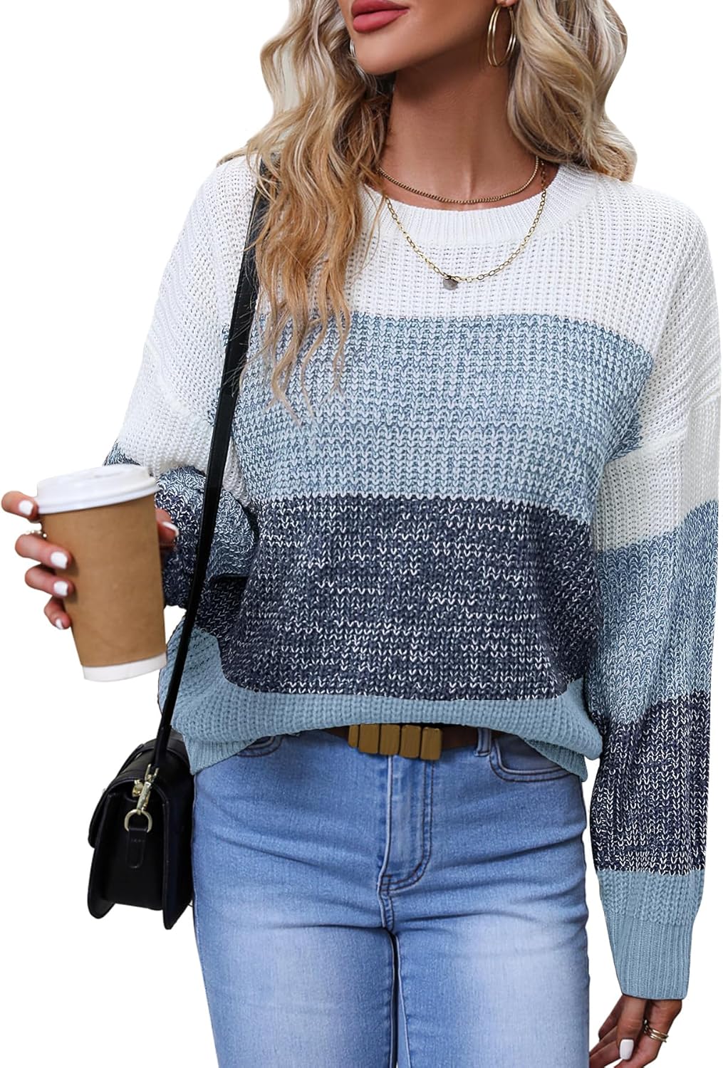Women's Striped Color Block Sweater for Casual and Business Wear