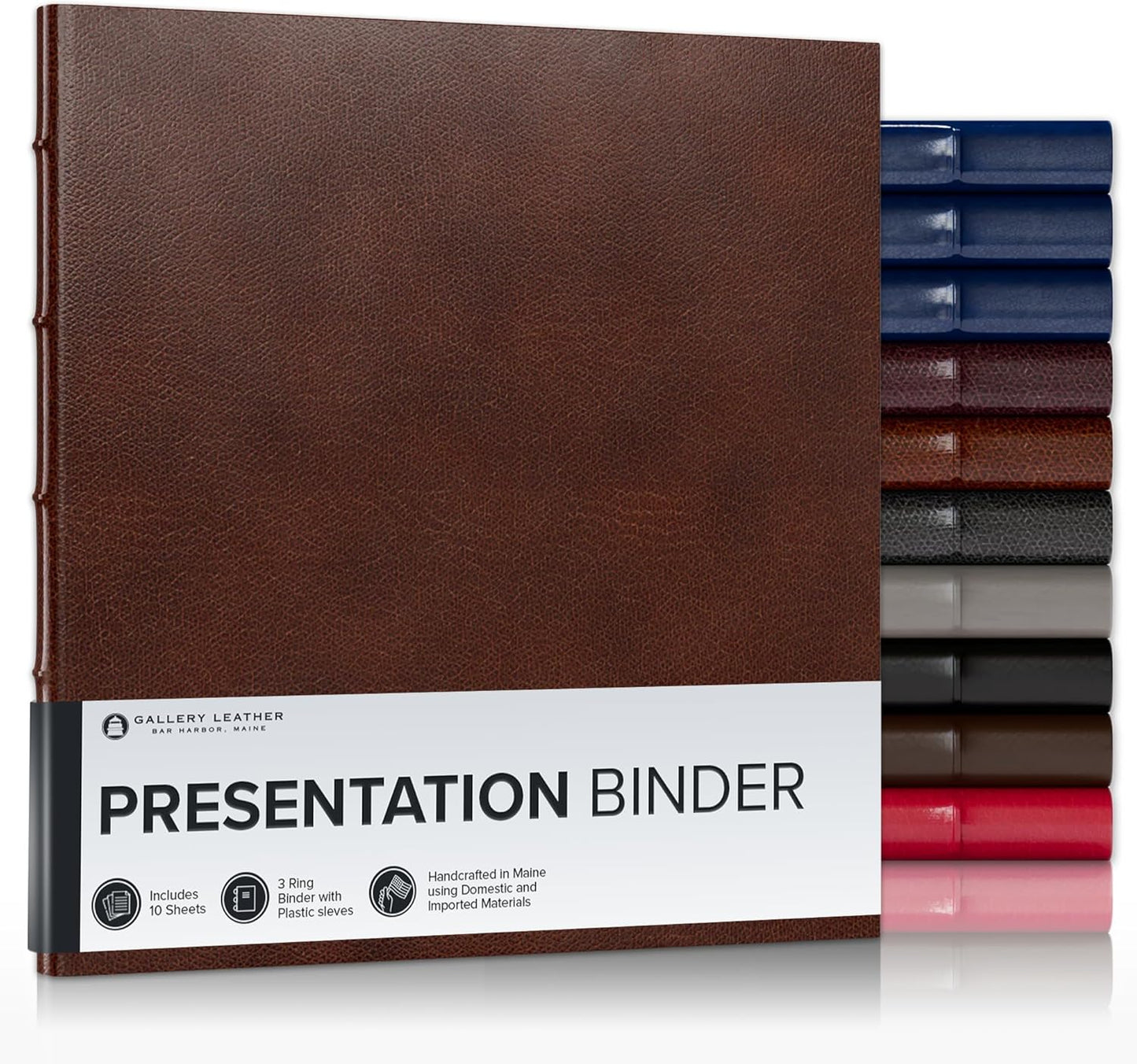 Gallery Leather 3 Ring Binder with Plastic Sleeves for Presentations