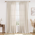 Guken Warm Beige Linen Curtains 96 Inches Long for Cozy Decor