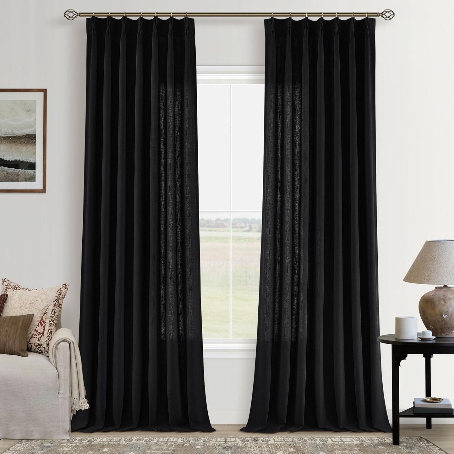 Black Linen Curtains 102 Inches Long for Elegant Home Decor