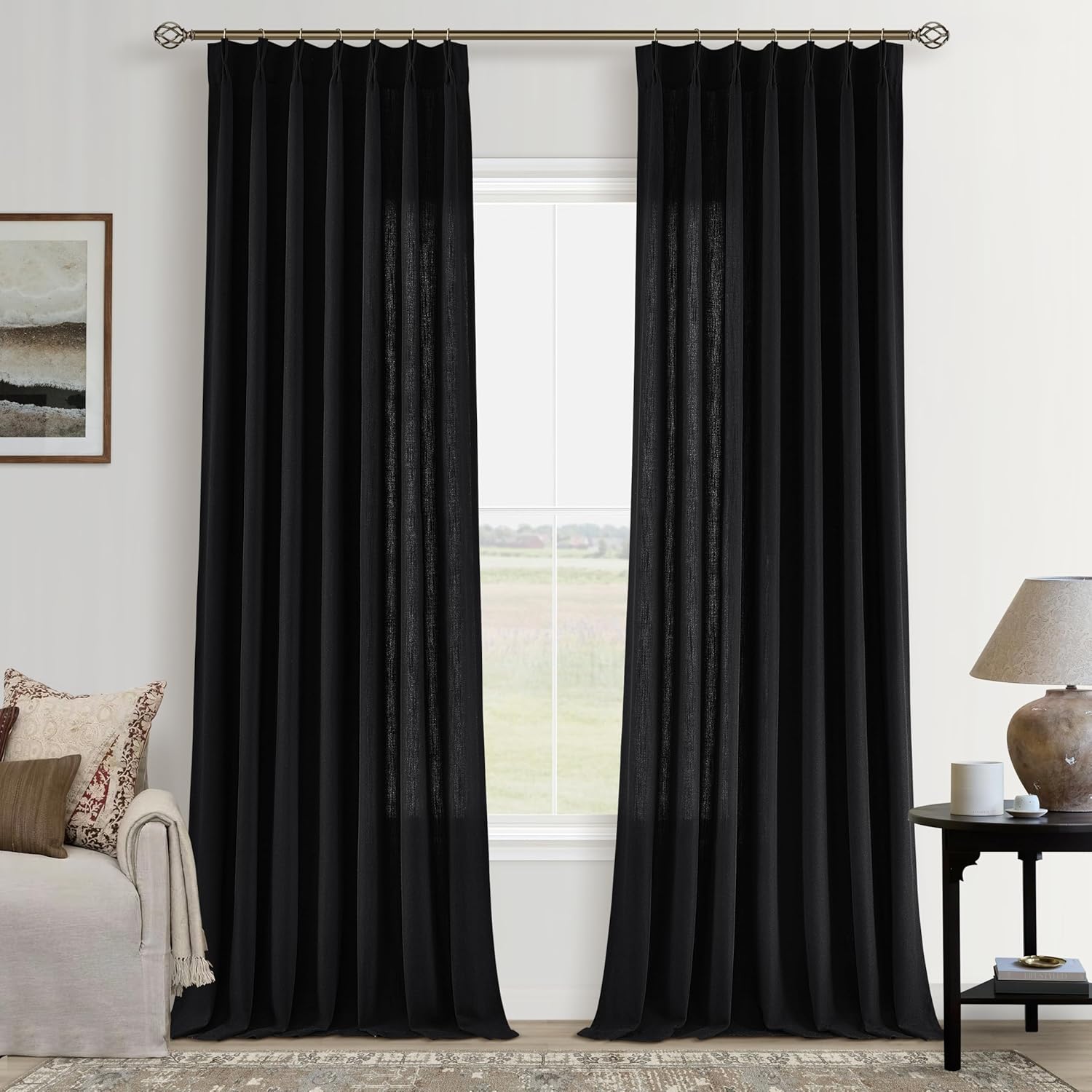 Black Linen Curtains 102 Inches Long for Elegant Home Decor