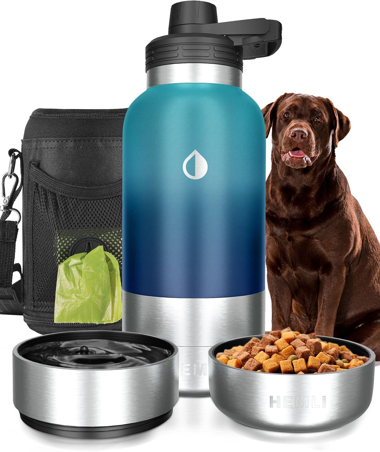 Insulated Dog Water Bottle with Detachable Bowls for Travel