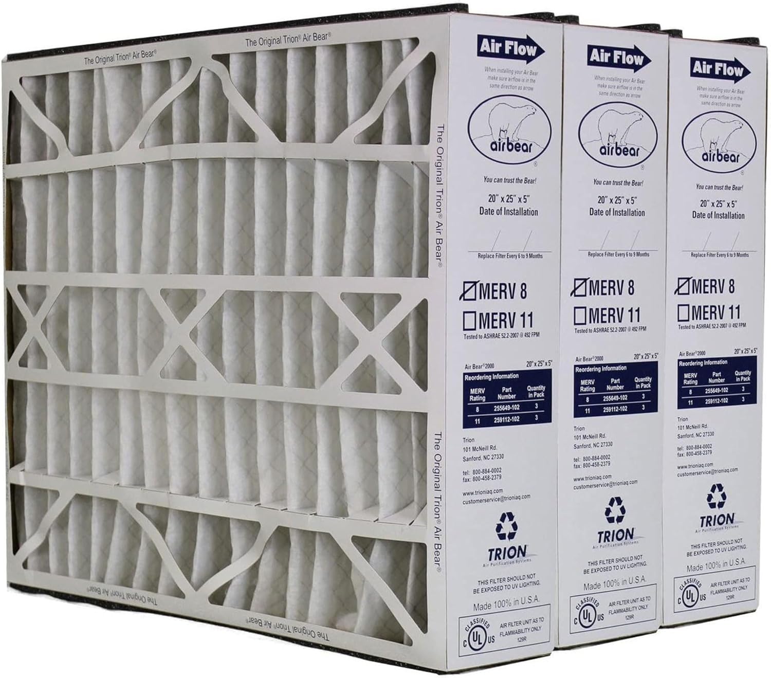 Trion 255649-102 Air Bear 20 x 25 x 5 Inch MERV 8 Filters
