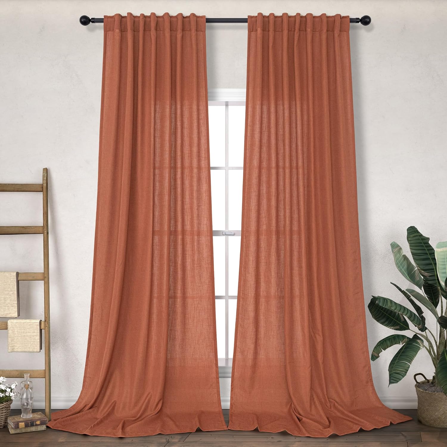 Terracotta Long Curtains 108 Inch Length for Living Room Decor