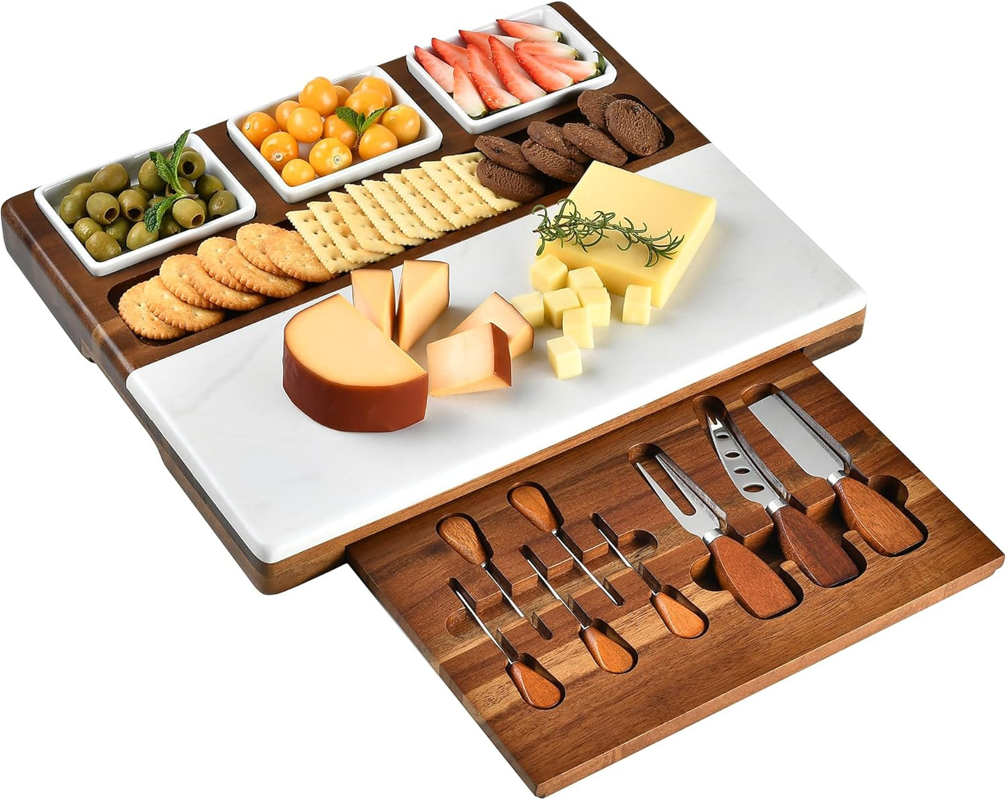 Shanik Marble & Acacia Wood Cheese Board Set for Entertaining