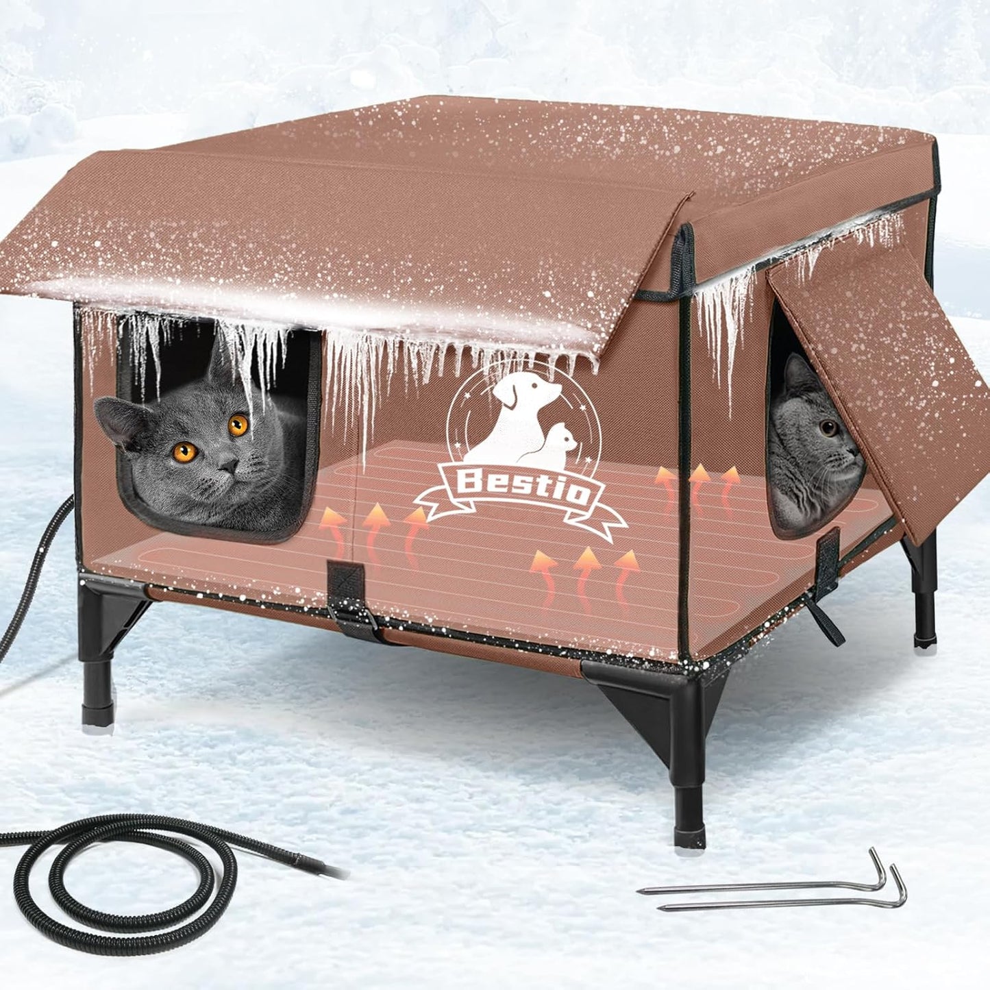 Bestio Outdoor Heated Cat House for Ferals with Escape Door