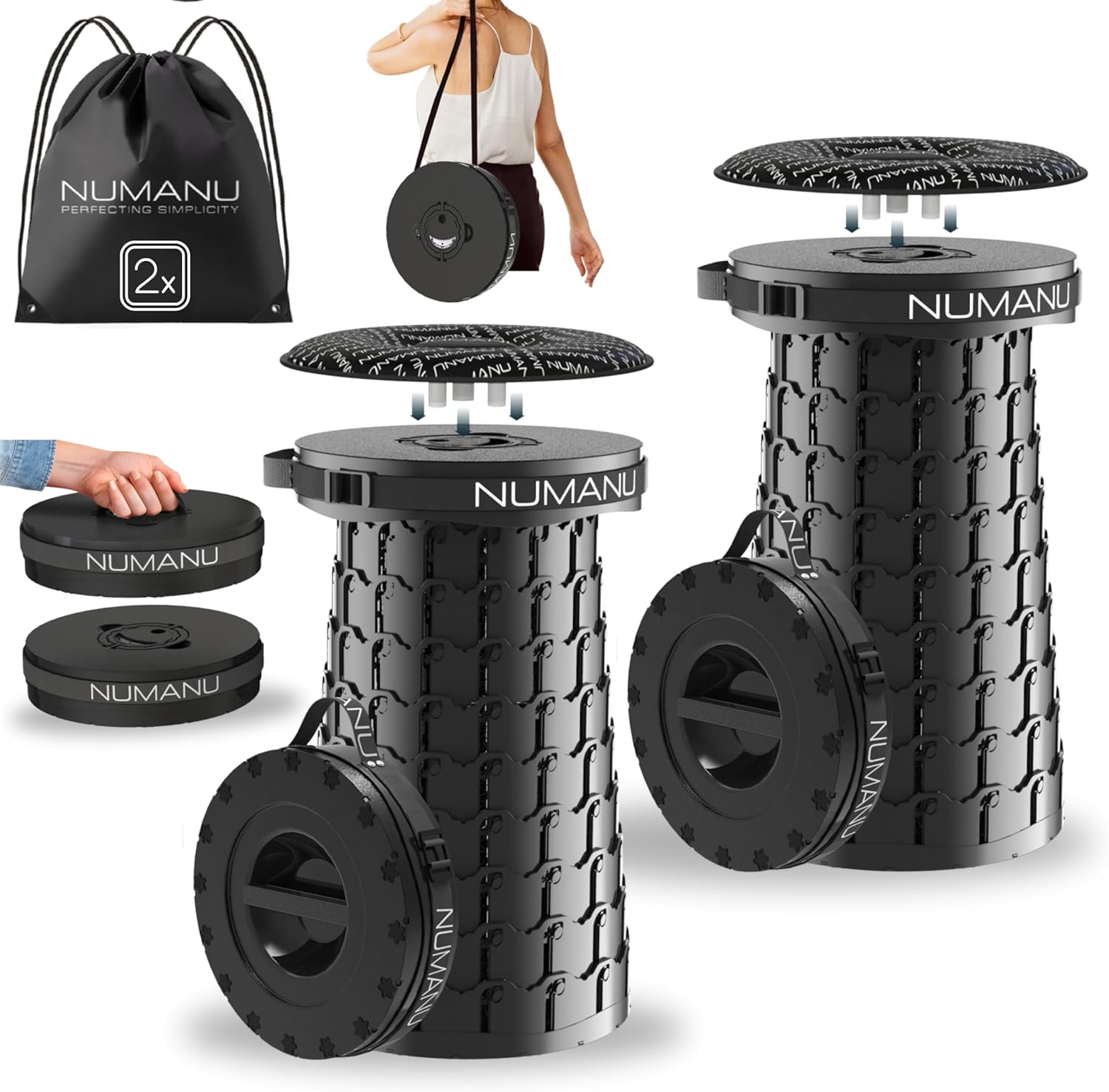 NUMANU 2PACK XXL Collapsible Stool 19.7in Heavy Duty Seat