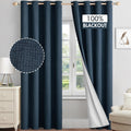 Linen Textured 100% Blackout Curtains 84 in Navy - Thermal Insulated