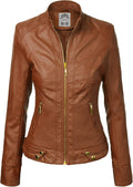 Made By Johnny Faux Leather Zip Up Moto Biker Jacket - Lightweight NO