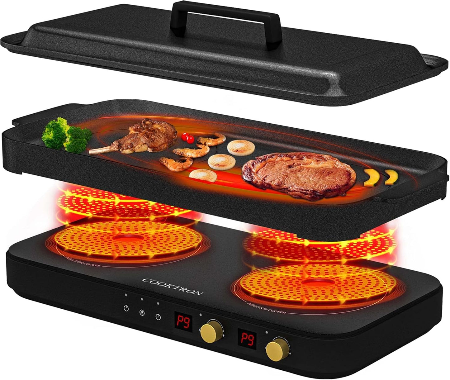 Portable Induction Cooktop 2 Burner with Griddle Pan for Cooking