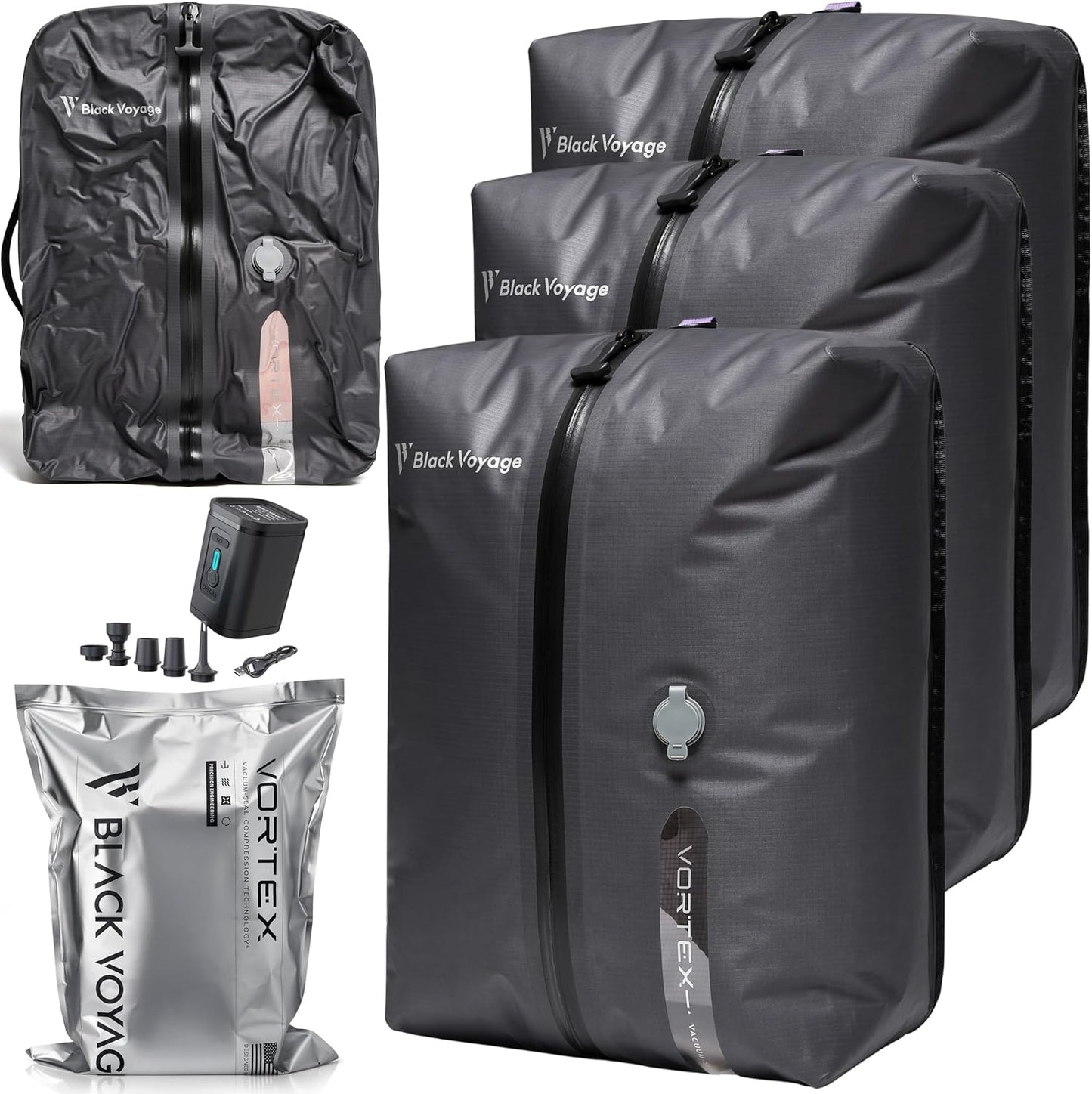 Black Voyage Reusable Vacuum Compression Travel Bags for Packing