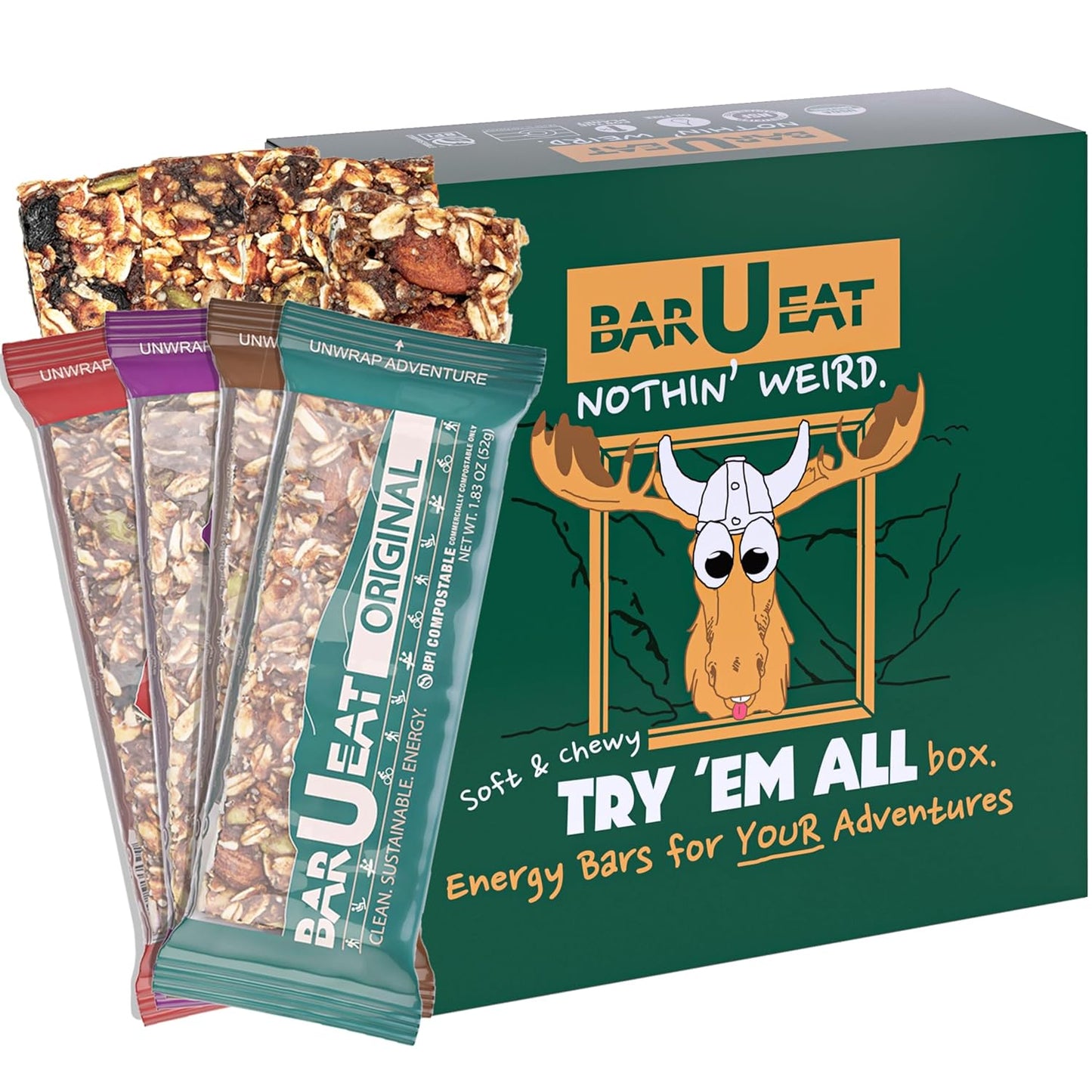 BAR-U-EAT Gluten-Free Organic Soft Chewy Energy Bars Variety Pack