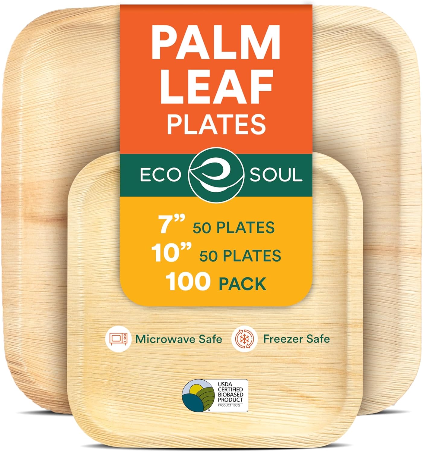ECO SOUL Compostable Palm Leaf Square Plates for Events