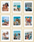 11x14 Picture Frames Set of 9 with Mats - Oak look, Shatter Resistant