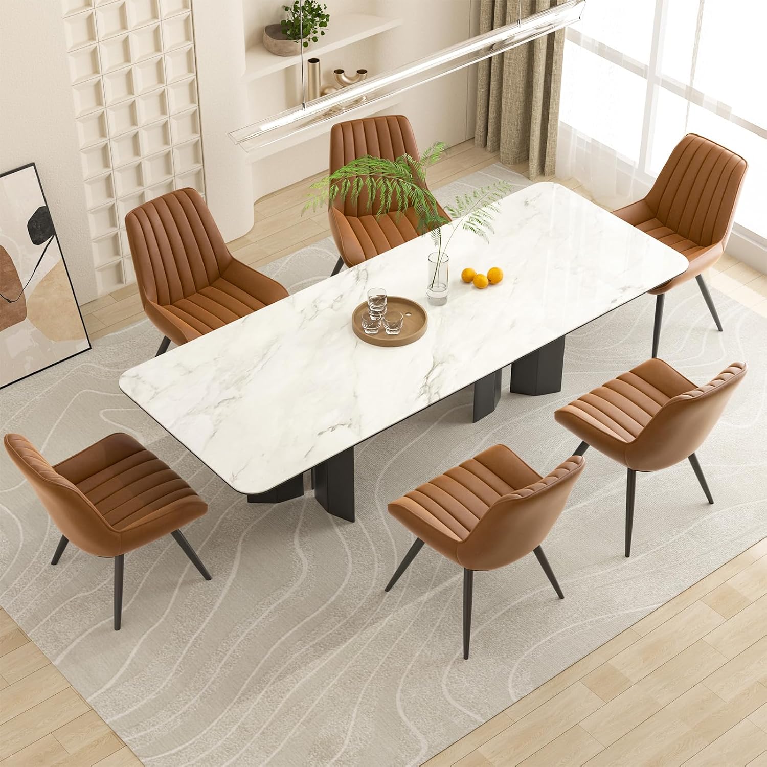 Modern Dining Chairs Set of 6 with Thick Cushions and Metal Legs