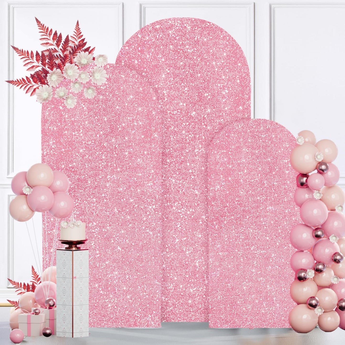 Sequin Arch Cover for Weddings - Pink Gold Glitter Design