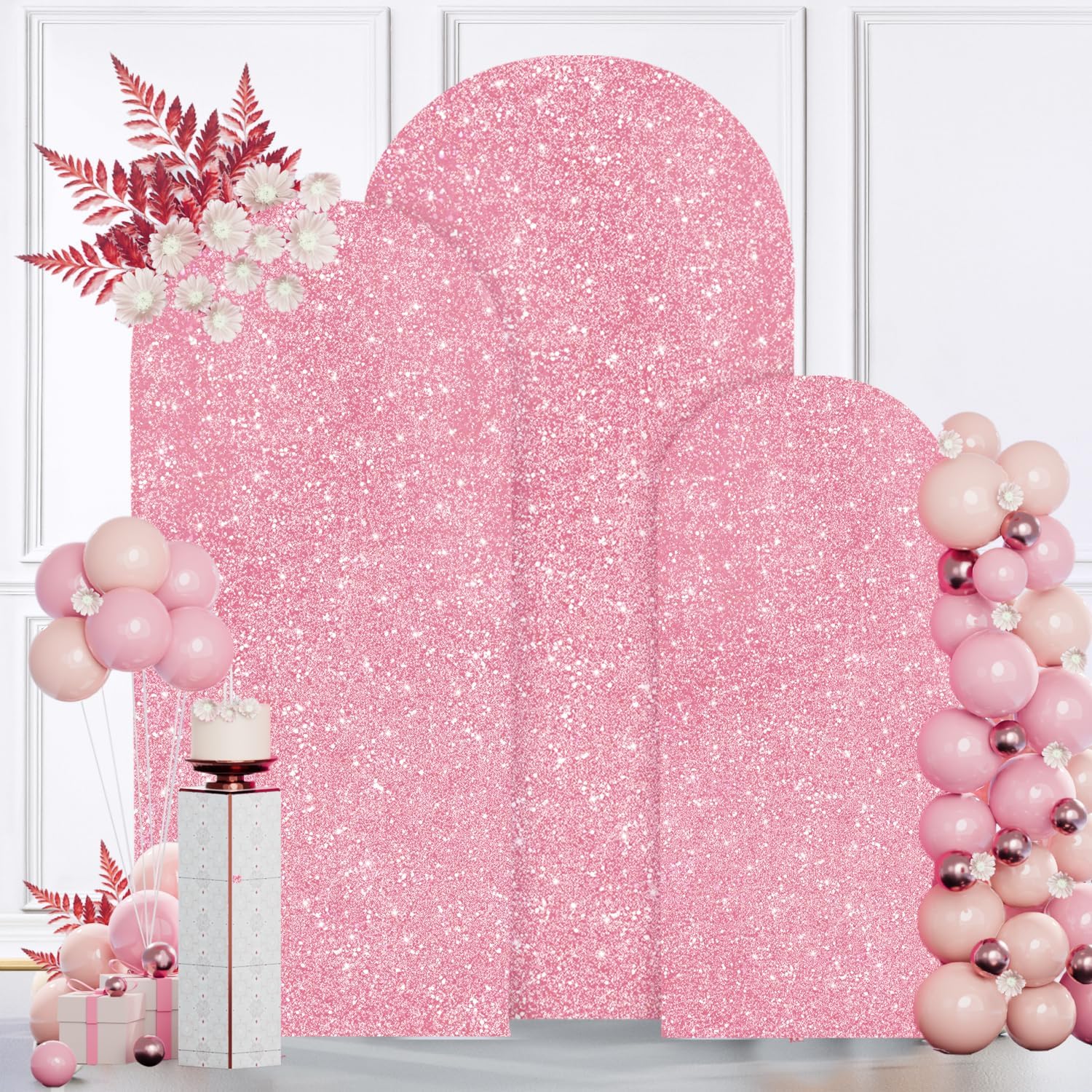 Sequin Arch Cover for Weddings - Pink Gold Glitter Design