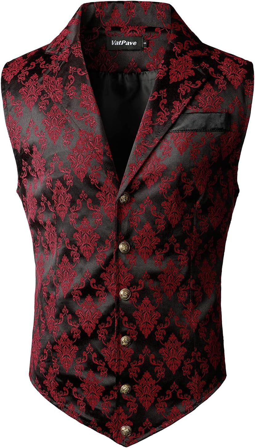 VATPAVE Mens Victorian Suit Vest for Steampunk Style Events