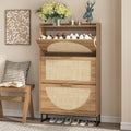 Maupvit Rattan Shoe Storage Cabinet with 3 Flip Drawers