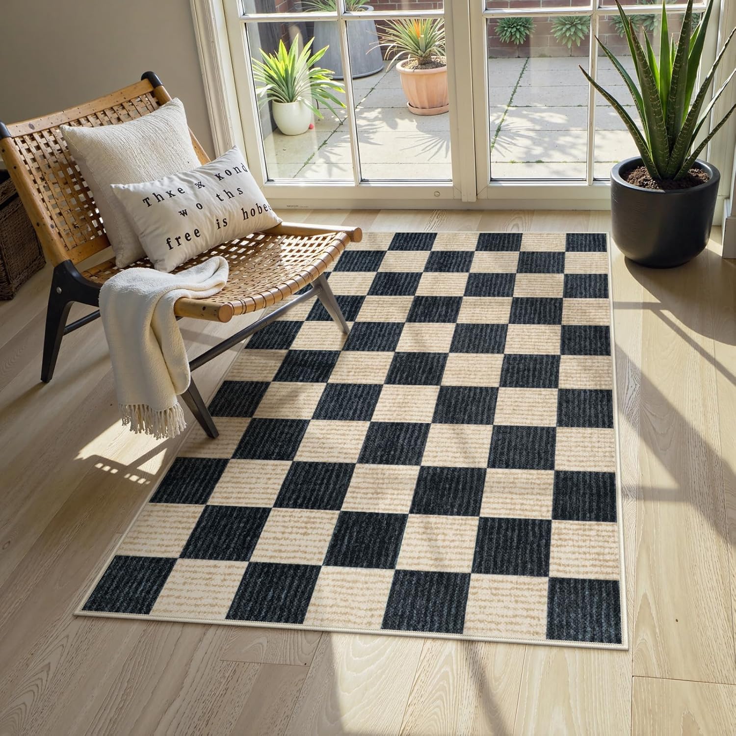 LIVEBOX 3x5 Washable Area Rug - Non-Slip Checkered Design