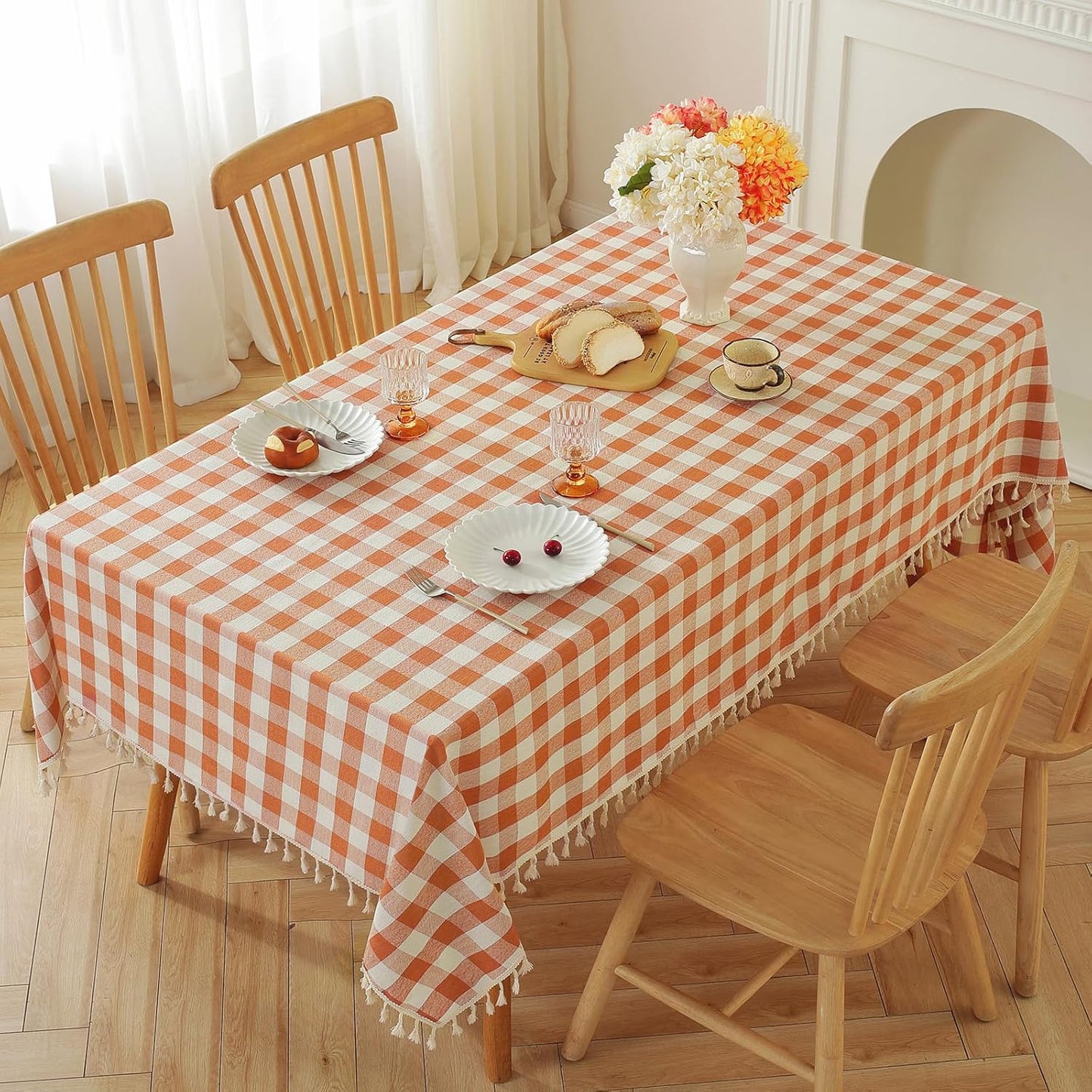 Alsoo Checkered Tablecloth Rectangle Cotton Linen for Dining