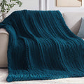 Chunky Knit Throw Blanket 50in x 60in Peacock Blue - Soft Chenille