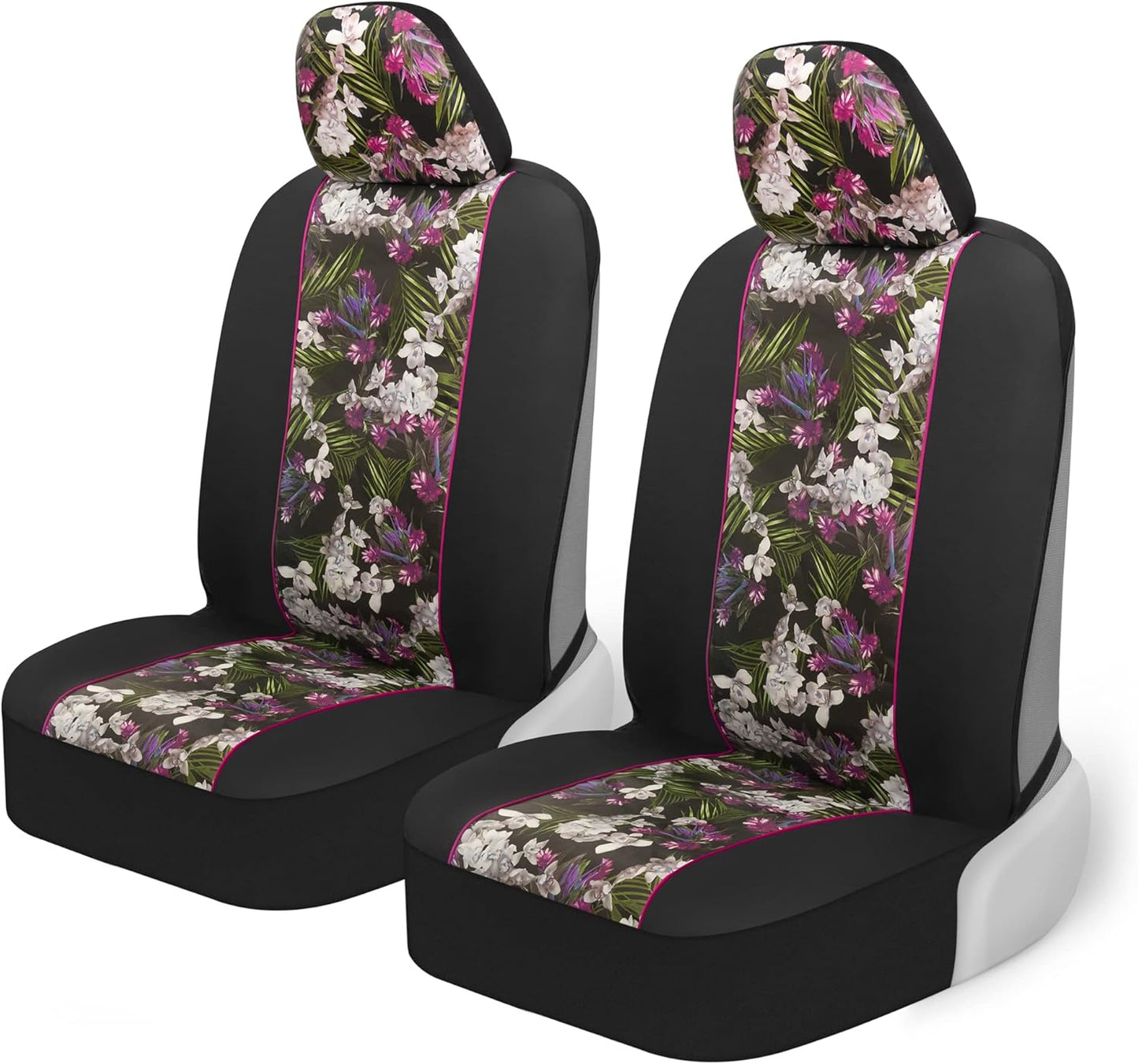 BDK Pink Flower Faux Leather Car Seat Covers for Front Seats