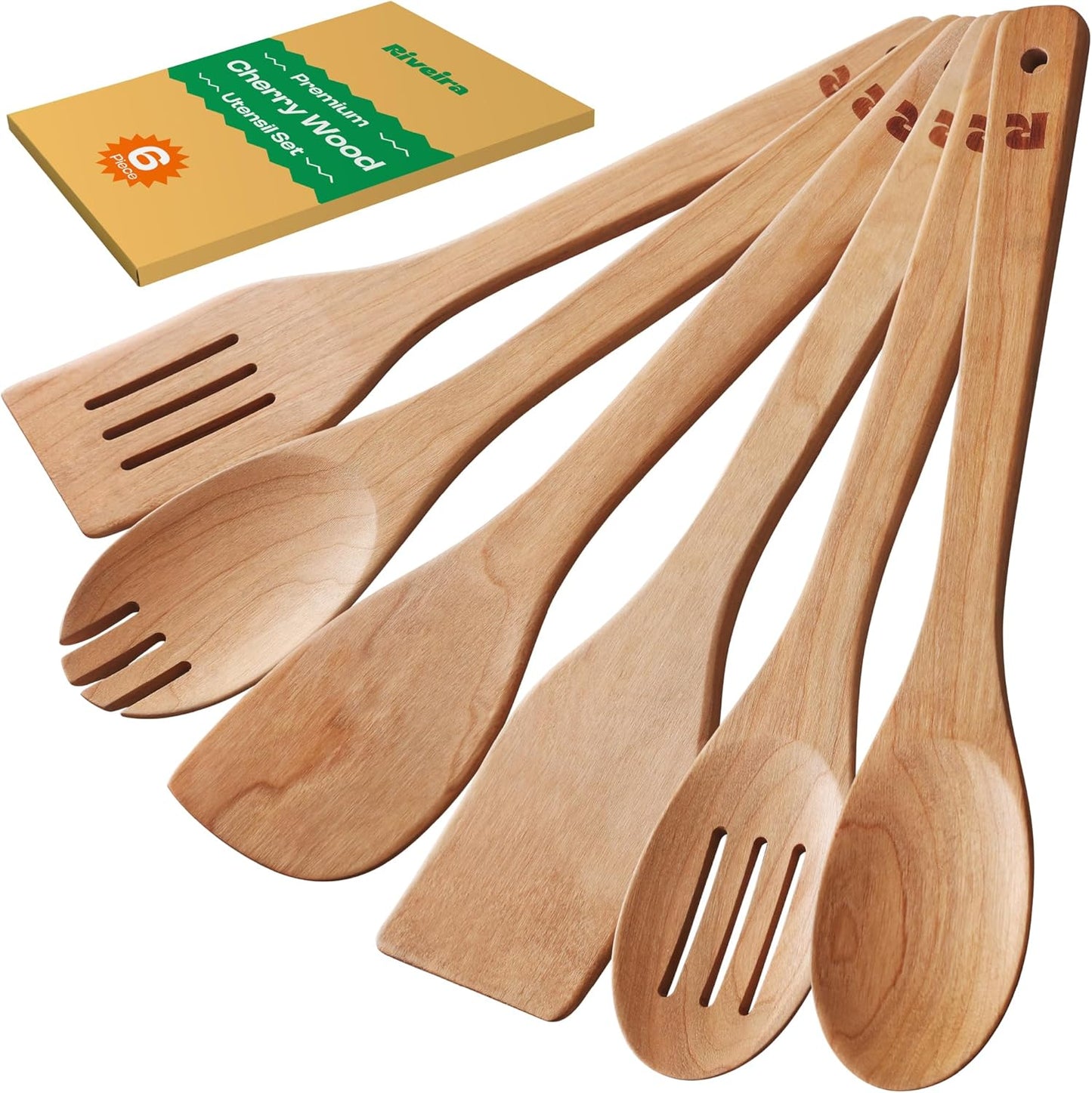 Premium Cherry Wooden Cooking Utensils Set of 6 for Every Kitchen