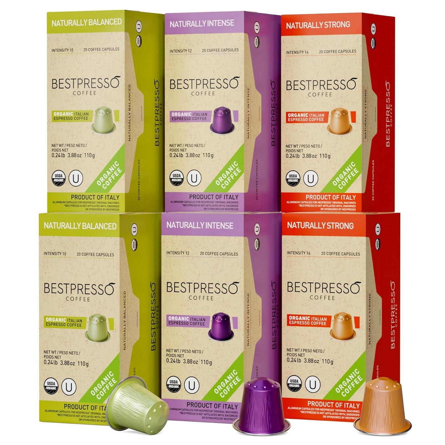 Organic USDA Bestpresso Coffee Pods for Nespresso Machines 120 Pack