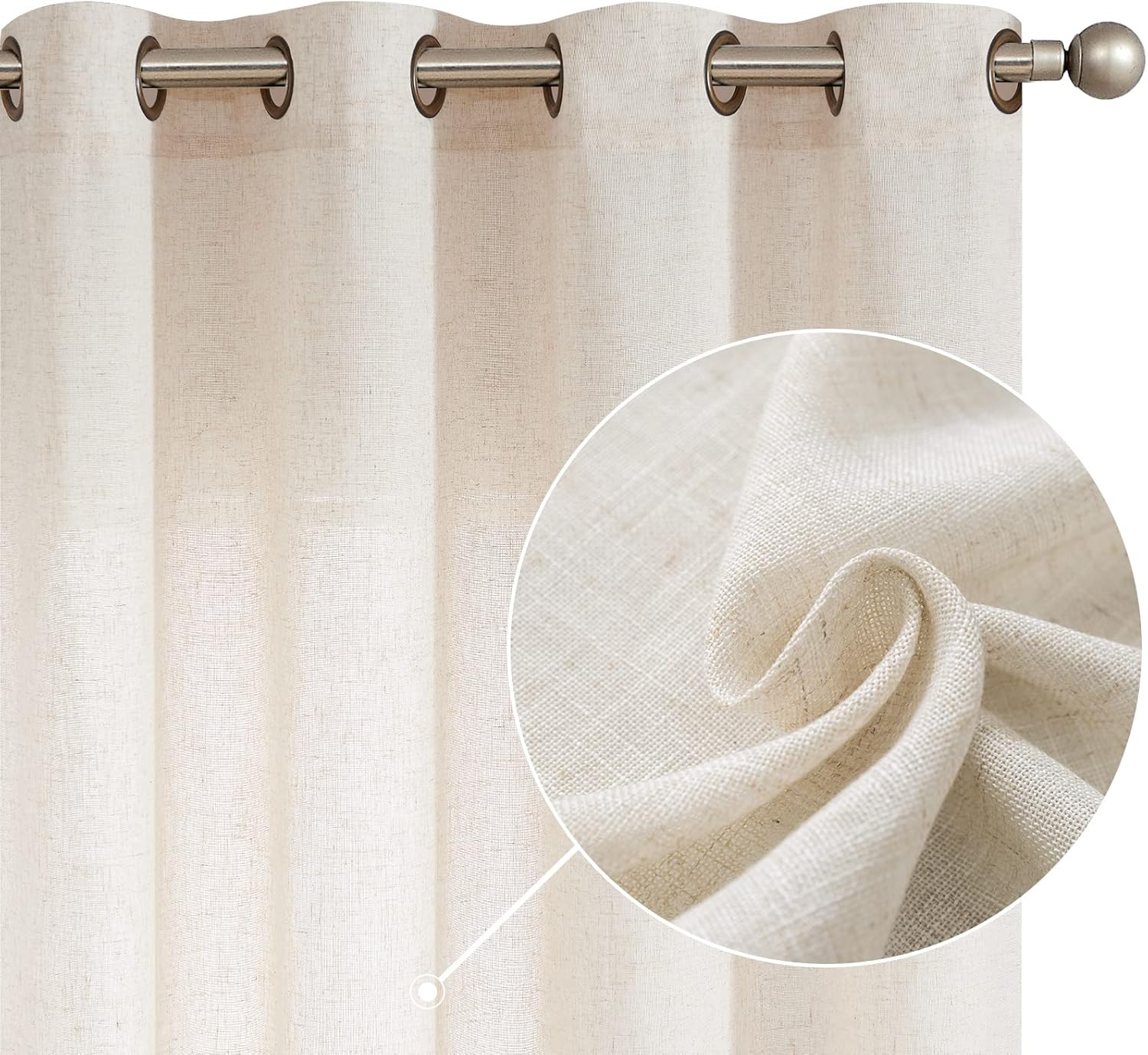 Light Filtering Linen Curtains - 2 Panels, Farmhouse Chic (W50 x L84)