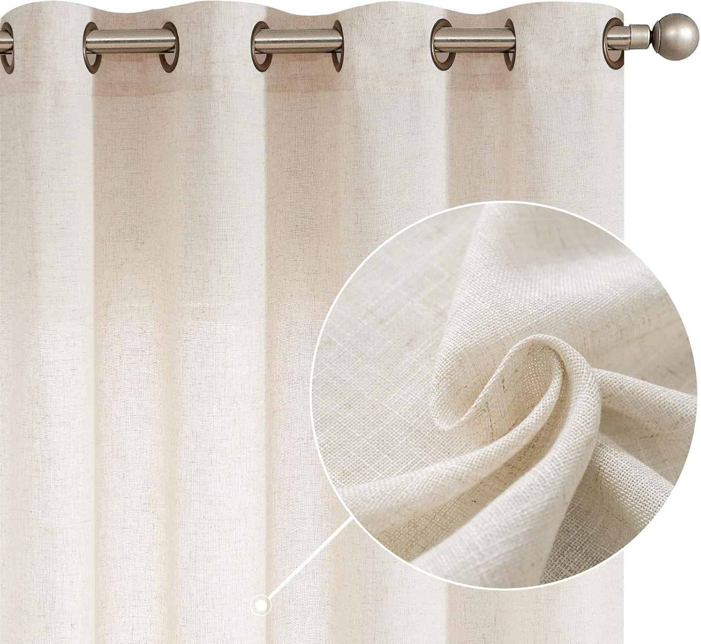 Light Filtering Linen Curtains Set for Farmhouse Style - 2 Panels, W50 x L108