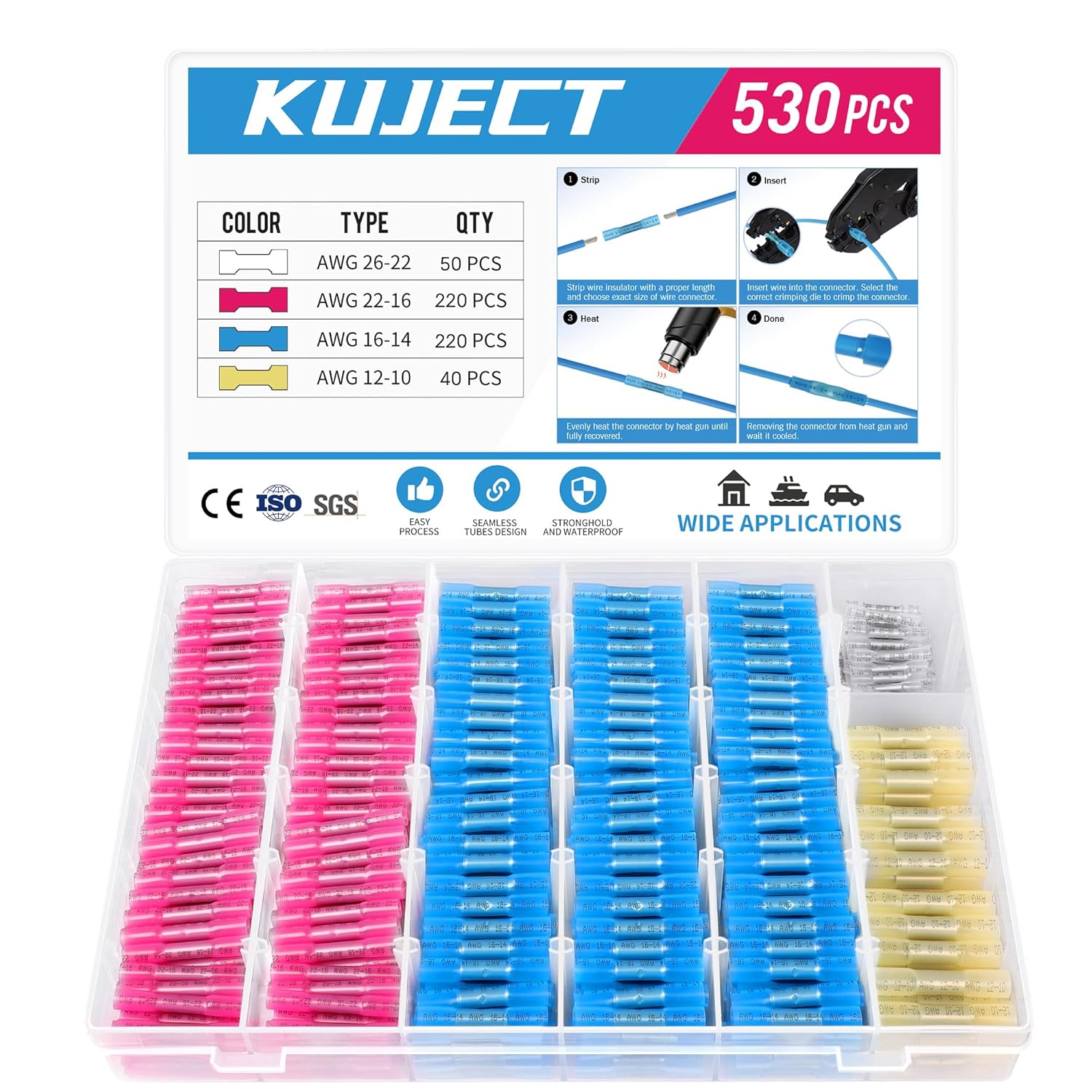 Kuject 530PCS Heat Shrink Butt Connectors for Reliable Wiring