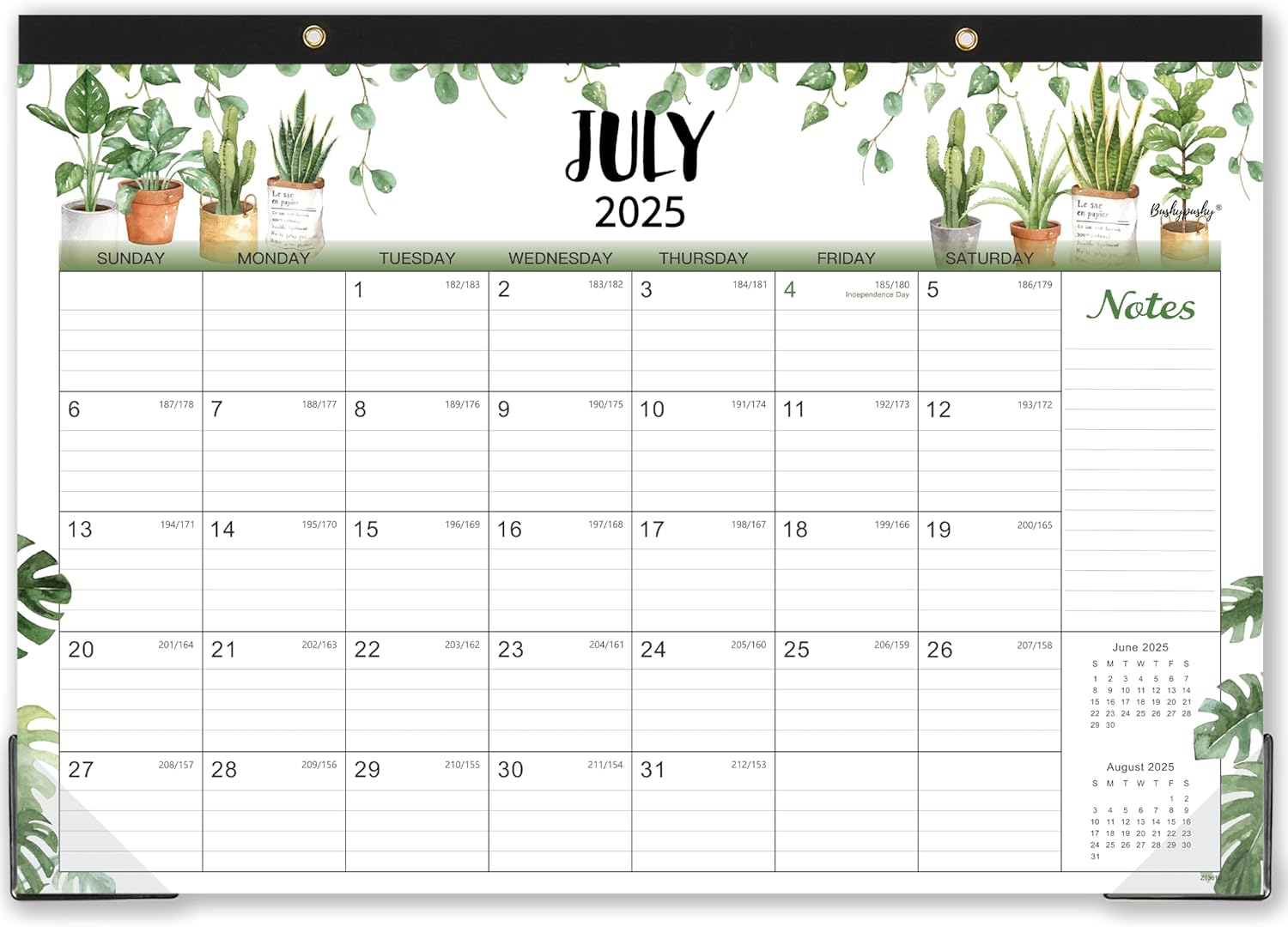 2025-2026 Desk Calendar: 18-Month 2-in-1, Large Blocks, Plant Theme