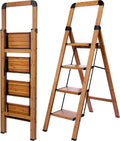 Step Ladders Folding 4-Step Woodgrain Finish Aluminum Foldable Step