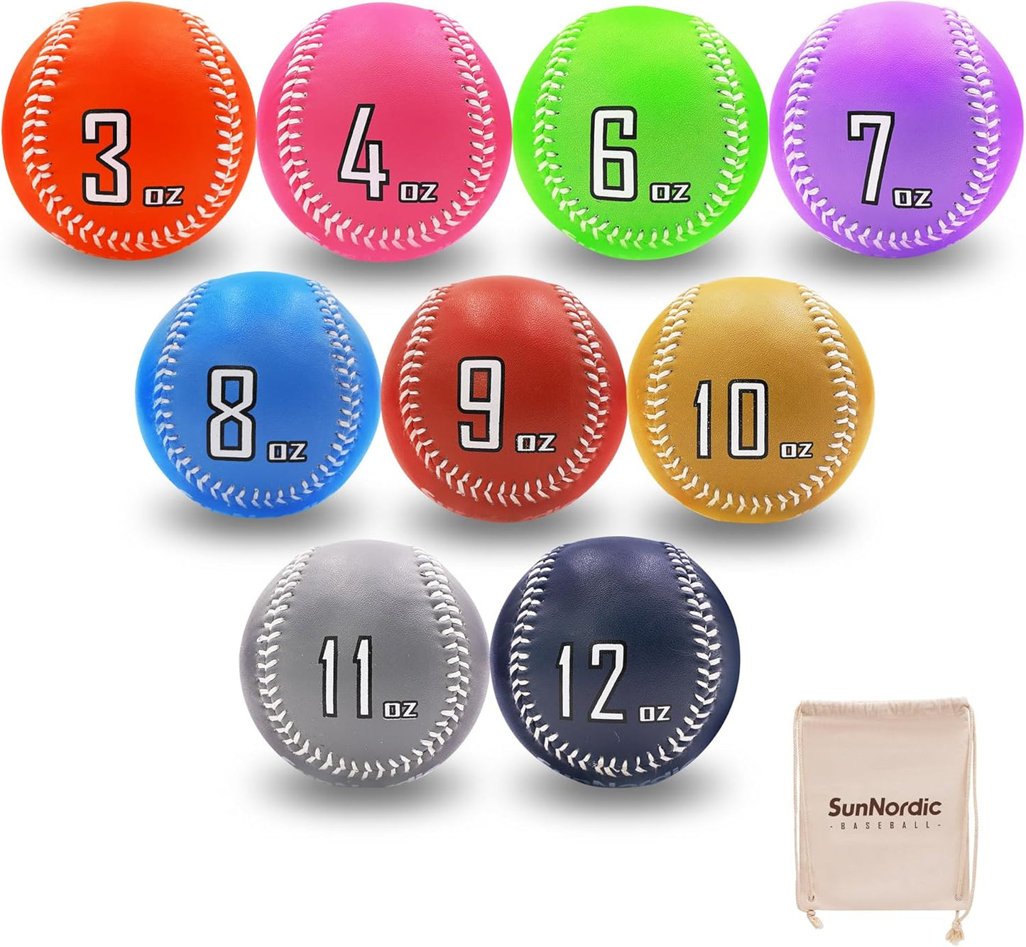 Weighted Baseballs Set of 9 for Enhanced Pitching Training
