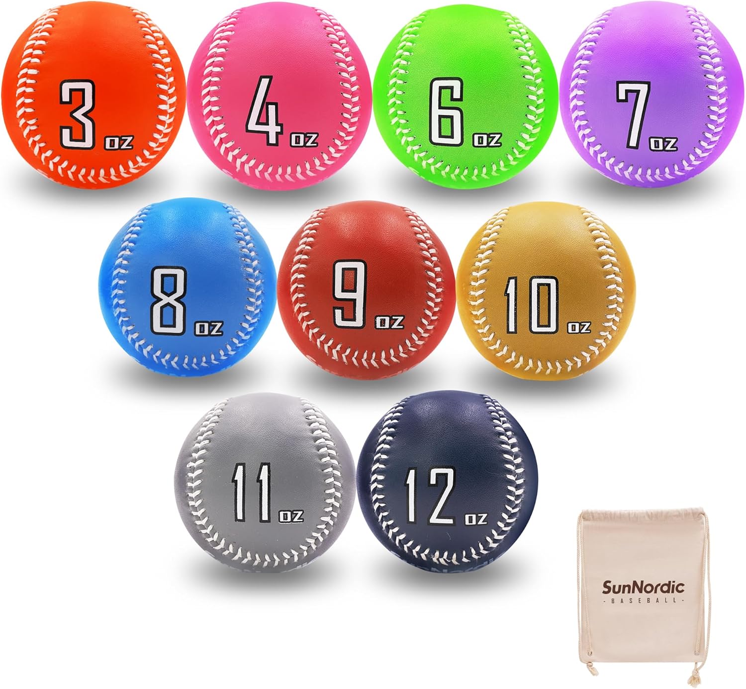 Weighted Baseballs Set of 9 for Enhanced Pitching Training