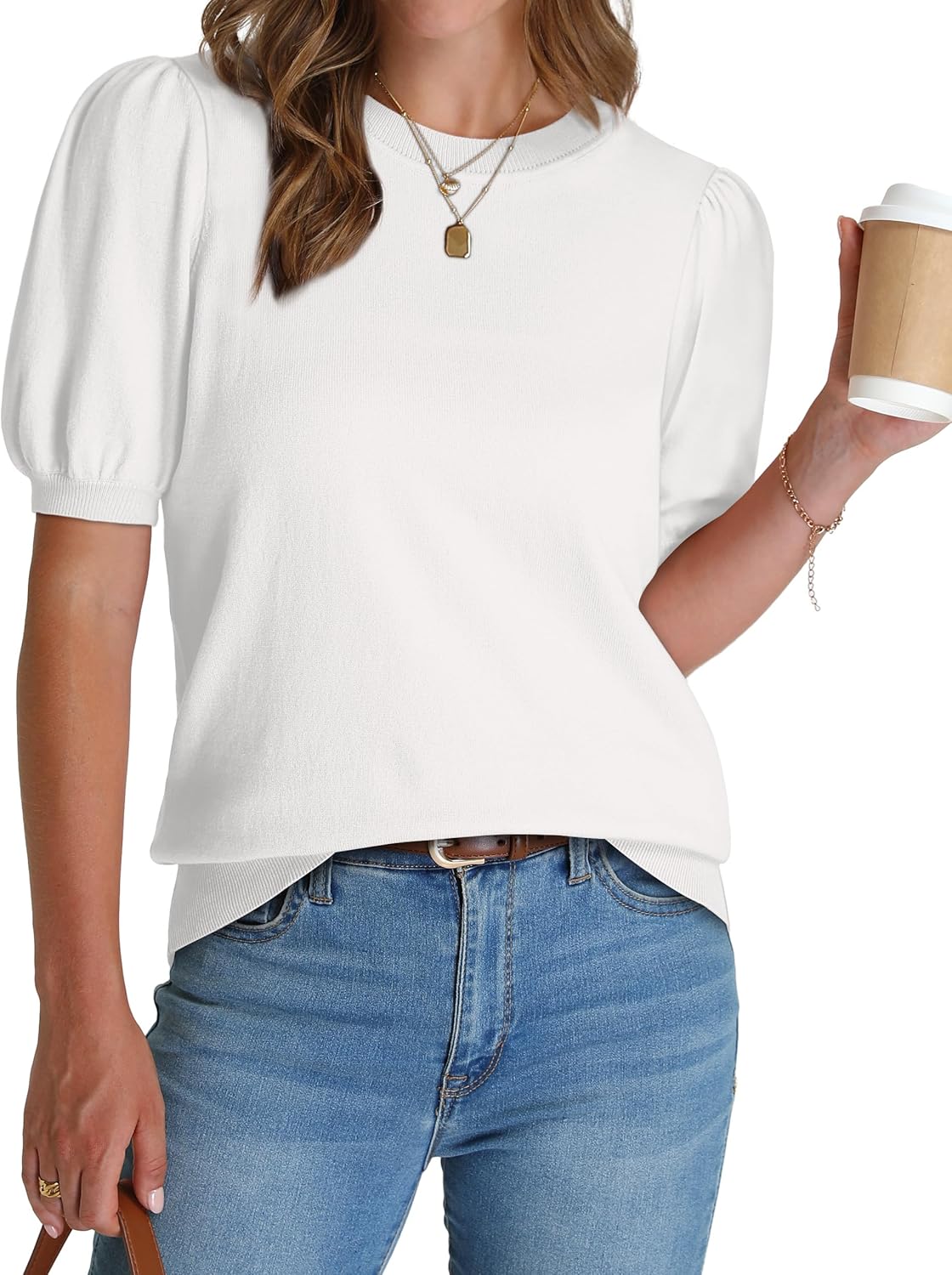 WIHOLL Women's Puff Sleeve Sweater - Trendy Business Casual
