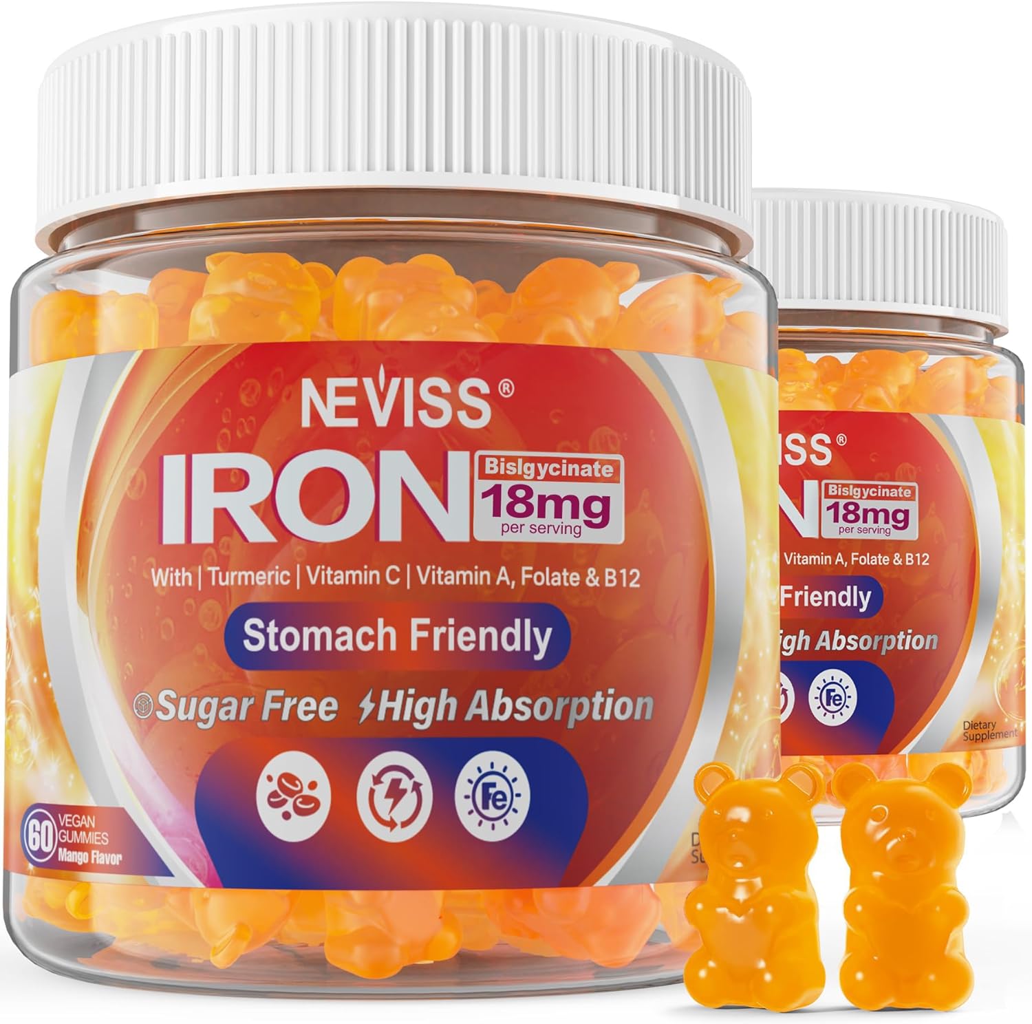 Vegan Iron Gummies with Vitamin C & B12 for Energy Support