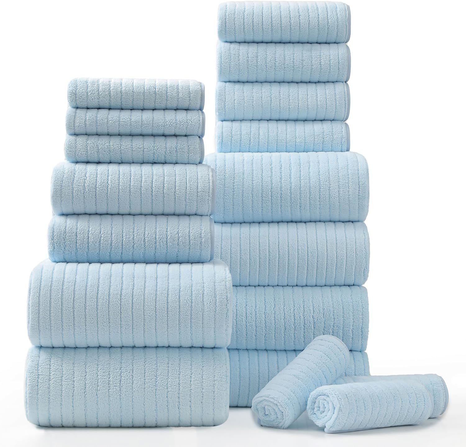 18 Piece Bath Towels Set for Family - Soft, Absorbent, Quick Dry