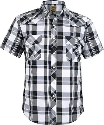 Western Cowboy Short Sleeve Plaid Work Shirts for Men