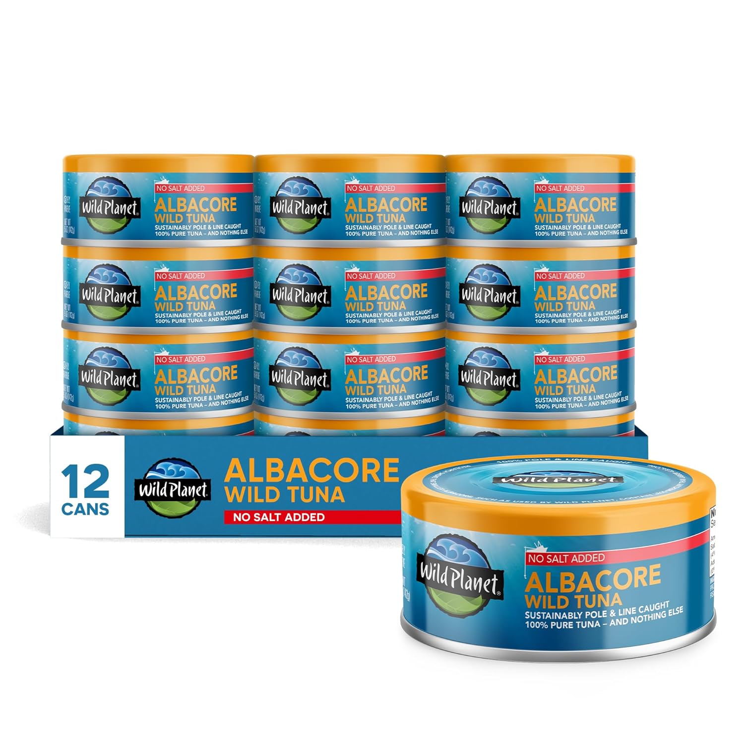 Wild Albacore Tuna No Salt Added, Sustainably Caught, 12 Pack